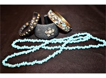 Womens Jewelry Includes A Fun Fashion Bracelet, Floral Cuff Bracelet & Long Blue Beaded Necklace