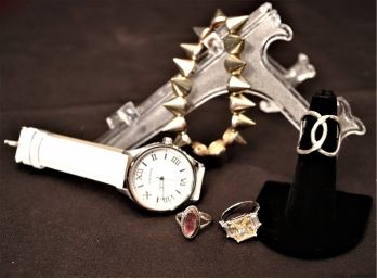 Womens Jewelry Includes A Wempe Stainless Steel Watch, Pretty Rings & Fun Stretch Spike Bracelet