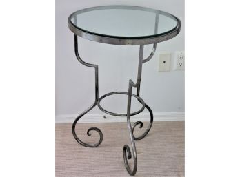 Round Side Table With A Unique Wrought Iron Base
