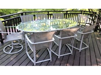 Brown Jordan Patio Set With 8 Chairs Including 2 Swivel Arm Chairs