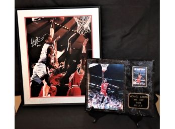 Autographed John Starks Poster Steiner COA 13623 - The Famous Dunk & Michael Jordan Framed Photograph