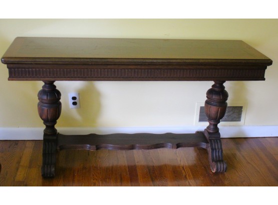 Solid Carved Wood Inlaid/Banded Console Table With A Beautiful Carved Apron Drawer