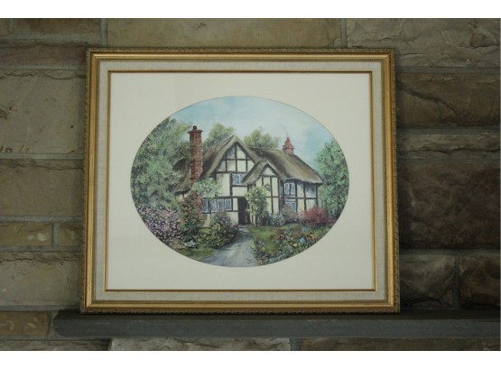 Beautiful Floral Cottage Print In A Matted Frame By Bourgeault With Nice Bright Colors