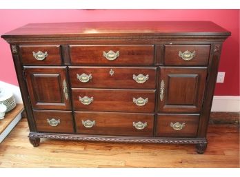 Quality Heavy Antique Style Server/Buffet Cabinet With Lots Of Room For Storage & Brass Finished Hardware