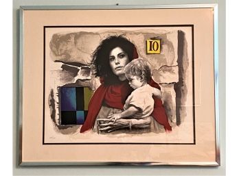 Signed Sandu Liberman Lithograph Woman In Red With Child 205/250 Circa 1975 In A Matted Frame