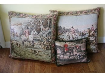 3 Quality Designed Decorative Equestrian Scene Pillows