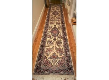 Genuine Hand-Woven Oriental Silk Runner With Floral Pattern -Approximately 14.5 Feet X 31 Inches