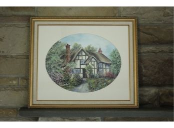 Beautiful Floral Cottage Print In A Matted Frame By Bourgeault With Nice Bright Colors