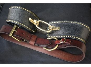 2 Womens Belts Include Brown Ralph Lauren Genuine Leather Size Small & Genuine Leather Made In France