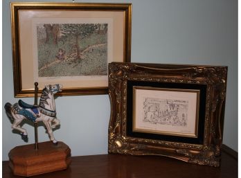 Framed Prints By Yvette Dimeo, Winters Evening 67/74 & The Private Path 1/1 & Westland Carousel Horse 848