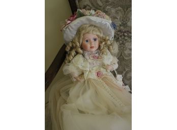Beautiful Porcelain Face Doll With A Long Flowing Dress & Floral Headdress - SFK-67/G