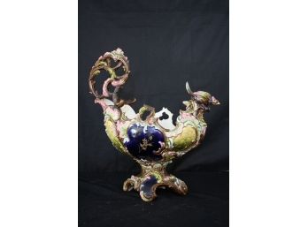 Beautiful Antique Majolica Centerpiece With Beautiful Colors & Floral Detail