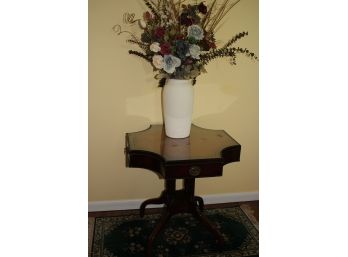 Vintage Leather Top Accent Table With A Glass Top & Tall Vase With Floral Display By Euro Flora Of Broward