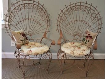 Pair Of Pretty Ornate Metal Bridal Chairs Great For Outdoor Seating Area Includes Cushions