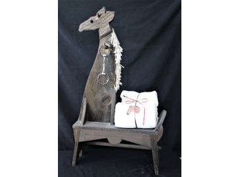 Decorative Wood Horse With Decorative Equestrian Hand Towels & Horse Bit