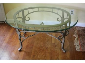 Beautiful Heavy Wrought Iron Coffee Table With An Ornate Twisted Design & Beveled Glass Top