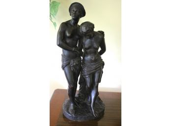 'Les Deux Esclaves' Fine Patinated Bronze Sculpture By Edmond Louis Auguste Leveque