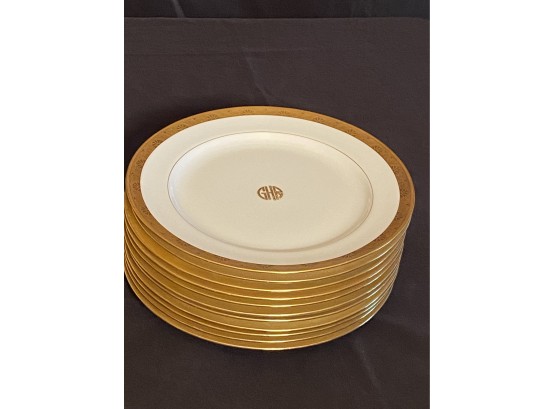 Collection Of 11 Tiffany & Co New York Dinner Plates With Decorative Gold Detail On Border