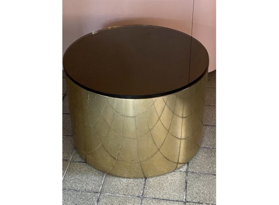 Smoke Glass Style Cocktail Table Encased In A Brass Frame