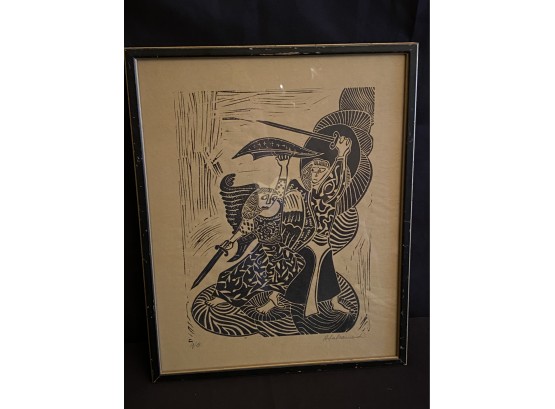 Framed And Numbered Wood Block Print 4/8 Signed By Artist In Lower Corner