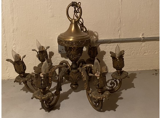 Heavy Vintage Brass Chandelier With Nice Detail 7 Scrollwork- Needs Re-Wiring