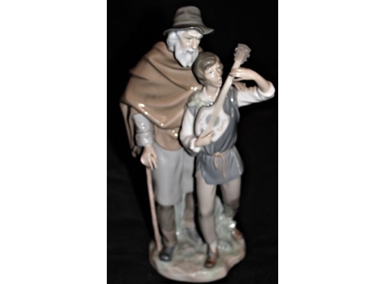 Gorgeous Lladro Figure Signed On Bottom Man With A Boy Playing A Mandolin