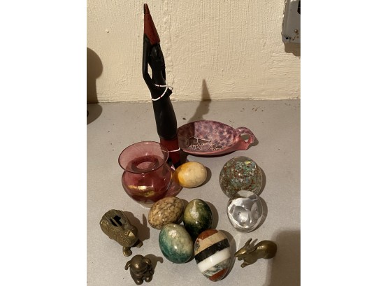 Assorted Collection Of Eggs, Brass Figurines & More