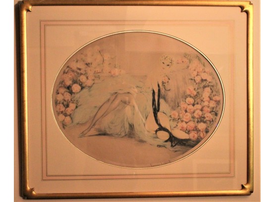 Louis Icart La Belle Rose'' Pencil Signed Print Framed Art Deco In A Beautiful Professional Frame