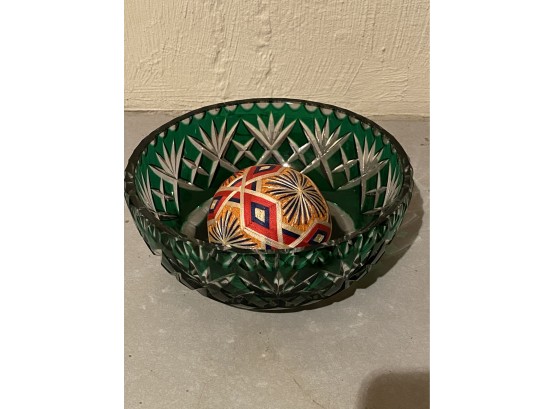 Beautiful Green Bohemian Glass Bowl