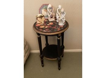 Floral Side Table In The Style Of Louis The 16th, John Derian Plate Small Ceramic Purse & Decorative Statues