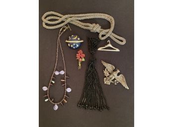 Fashion Jewelry Gorgeous Swarovski Pin, Eagle Pin, Beaded Pin, Roses Pin, Silver Tone Beads & Purple  Neck