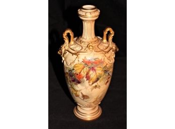 Antique Royal Worcester England Ewer With Lions Head Detail On Handle & Amazing Hand Painted Floral Detail