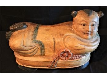 Vintage Carved Wood Hand Painted Buddha Footrest