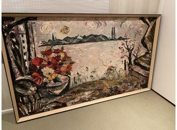 Large Signed Berthold Herko Mixed Media Art Work In A Large Frame Unique Piece