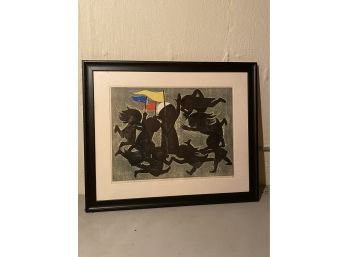 Signed Lithograph Of Children Playing By Asian Artist S. Lu. Hcada Number 17 Of 70 In A Nice Black Frame
