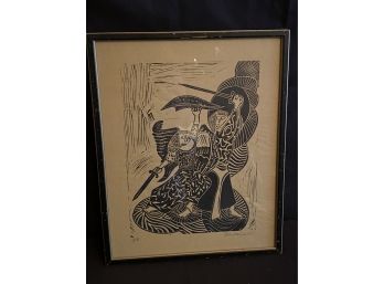 Framed And Numbered Wood Block Print 4/8 Signed By Artist In Lower Corner