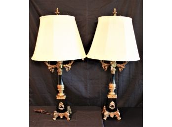 Gorgeous Pair Of Vintage Empire Style Brass Candelabra Lamps Beautiful Pair In Excellent Condition