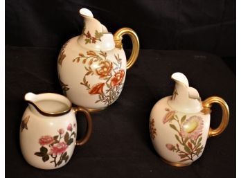 Hand Painted Pitchers By Royal Worcester With Hand Painted Details Beautiful Set In Amazing Condition