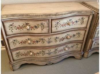 4 Drawer Stenciled Chest With Floral Detail, Nice Carved Detail Along Curved Edges