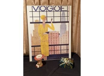 Vogue Print On Board NY Fashion Includes A Beautiful Head Vase Napco 1958 & Gorgeous Lacquered Art Deco Box