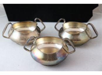 3 H. NILS DENMARK STERLING SILVER SUGAR BOWLS WITH HANDLES. APPROX 15.85 OZT