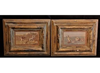 Framed Prints In Distressed Finish Frames With A Set Of Handcrafted  Candlesticks By Silvestri