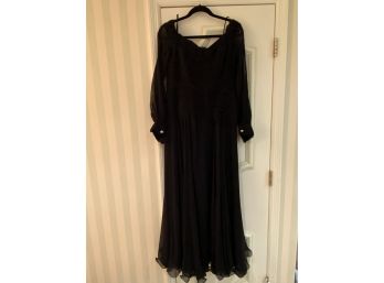 Vintage Rose Taft 100  Silk Long Black Dress Made In USA