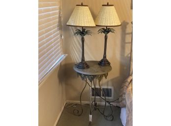 Fun Metal Palm Tree Lamps With Ornate Vintage Wrought Iron Side Table Lamps Stand With Matching Shades