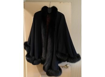 Beautiful Custom-Made Wool Cape With Black Fox Trim & Paisley Wool Liner