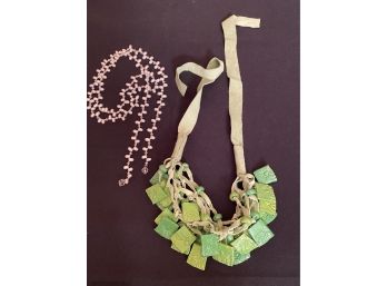 Collection Includes Funky Green Ceramic Suede Necklace & Freshwater Pearl Lariat