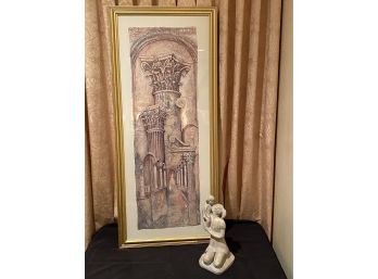 Long Frame Print Of Pillars In A Gilded Frame & Small Austin Production Statue