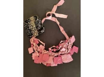 Fashion Jewelry Includes 7 Strand Stretch Bracelets & Pink Ceramic & Funky Suede Necklace