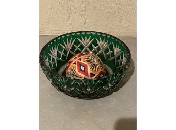 Beautiful Green Bohemian Glass Bowl