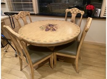 Round Stenciled Farm Style Table With A Checkered Border Includes 4 Chairs